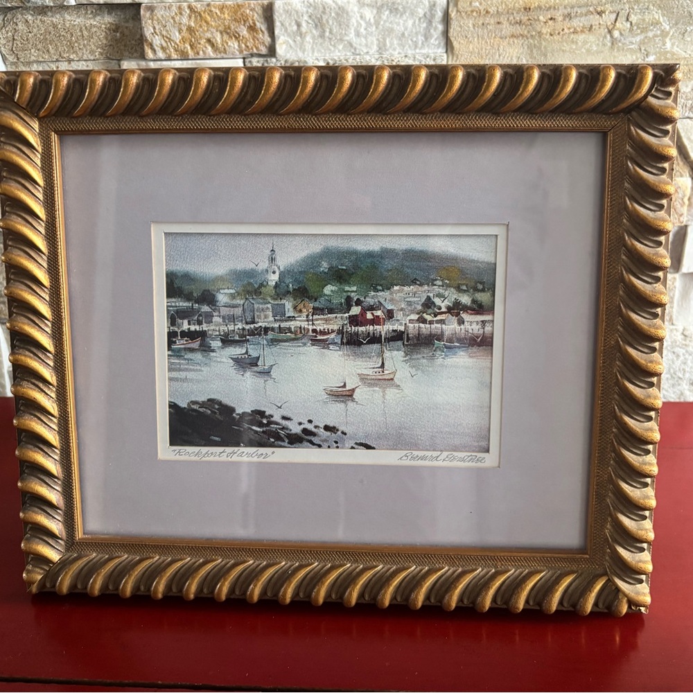Bernard Gerstner Coastal Rockford Harbor Original Framed Watercolor Reproduction